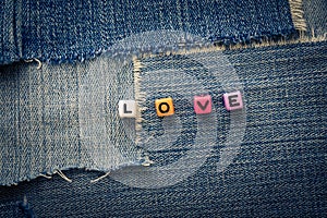 Love word on a jeans
