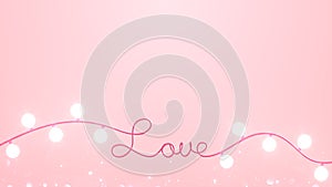 Love word and light bulb on pink background with copy space for valentine and wedding