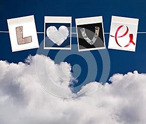 Love word made of four different objects