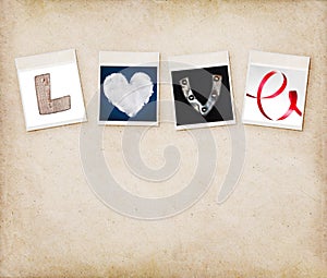 Love word made of four different objects