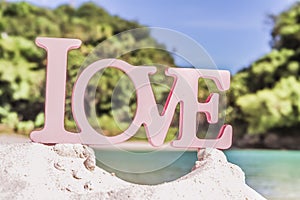 Love word on natural tropical background