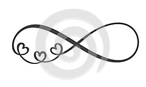 Love word In the sign of infinity. Sign on postcard to Valentine s day, tattoo, print. Vector calligraphy and lettering