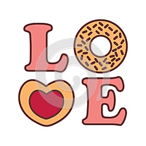 Love Word Typography Donnut Vector Illustration Graphic photo