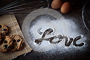 Love word written on flour