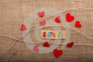 LOVE wording concept with heart icons on threads