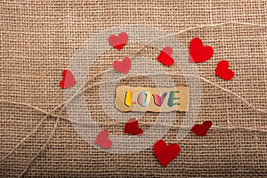 LOVE wording concept with heart icons on threads