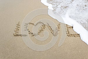 love written on golden sandy beach