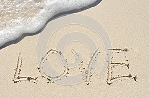 Love Written in Sand on Beach