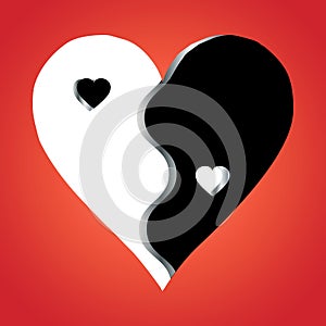 Love Yin Yang on red background