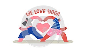 We love yoga couple heart shape pose cartoon