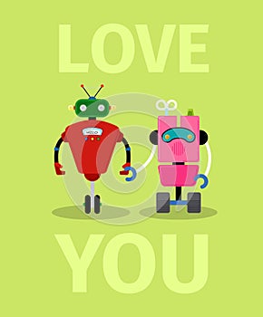 Love you card with robots