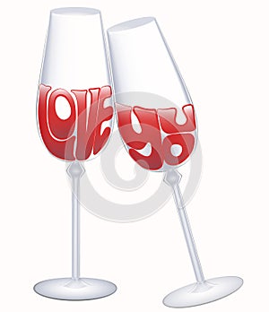 Love you declaration in glasses of wine