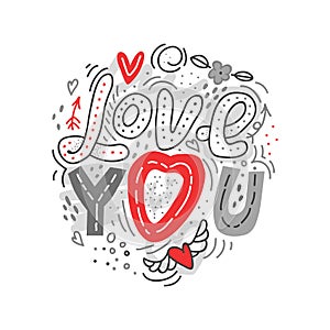 Love You hand lettering and doodles elements background
