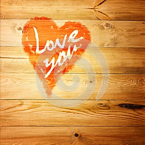 Love You Heart Greeting On Distressed Vintage Grunge Texture Wood Background Painted