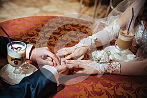 Love you honey. Newly wed couple drinking