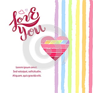 Love You with heart and rainbow colors stripes