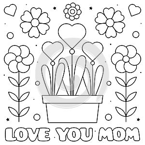 Love you mom. Coloring page. Vector illustration.