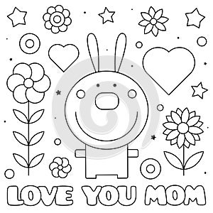 Love you mom. Coloring page. Vector illustration.