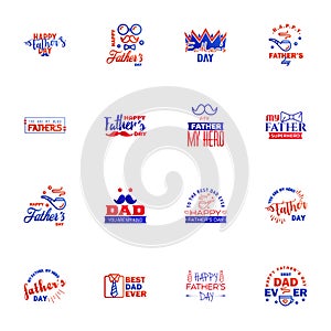 Love You Papa Card Design for Happy Fathers Day Typography Collection 16 Blue and red Design