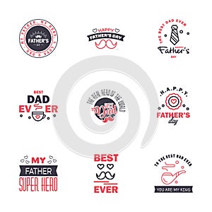 Love You Papa Card Design for Happy Fathers Day Typography Collection 9 Black and Pink Design