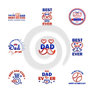 Love You Papa Card Design for Happy Fathers Day Typography Collection 9 Blue and red Design