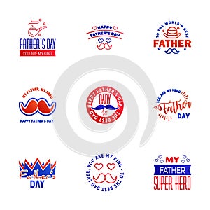 Love You Papa Card Design for Happy Fathers Day Typography Collection 9 Blue and red Design