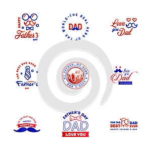 Love You Papa Card Design for Happy Fathers Day Typography Collection 9 Blue and red Design