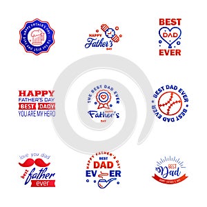 Love You Papa Card Design for Happy Fathers Day Typography Collection 9 Blue and red Design