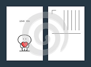 Love you postcard cute cartoon character