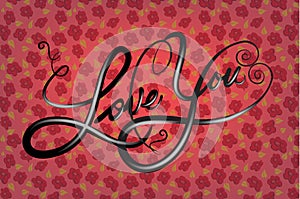 Love you stylized word flower background