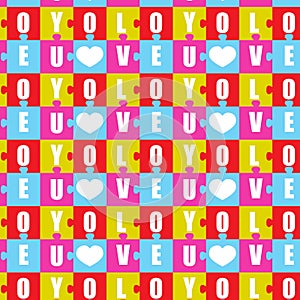 Love you text and heart shape jigsaw pattern background