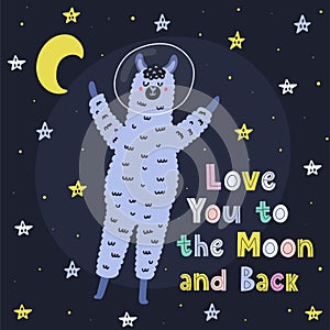 Love You to the Moon and Back card with a cute llama