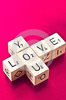 Love you written on wooden dice