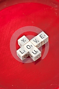 Love you written on wooden dice