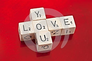 Love you written on wooden dice