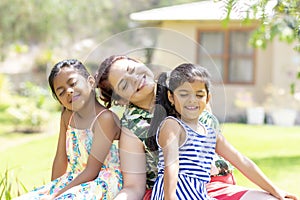 Love between a young mother and her two pretty daughters