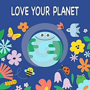 Love your planet cute square poster design