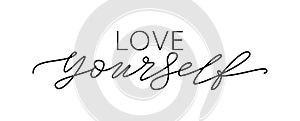 Love yourself quote. Single word. Modern calligraphy text print Vector illustration black and white. ego