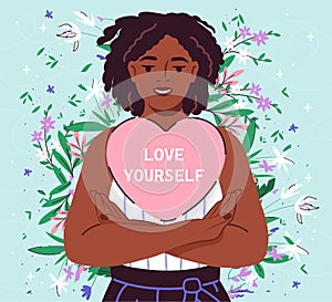 Love yourself vector concept with pretty young woman