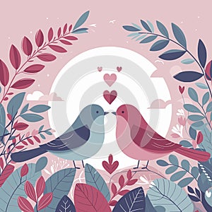 lovebirds amidst vibrant flora, offering a delightful Valentine's Day