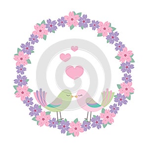 Lovebirds and floral wreath illustration