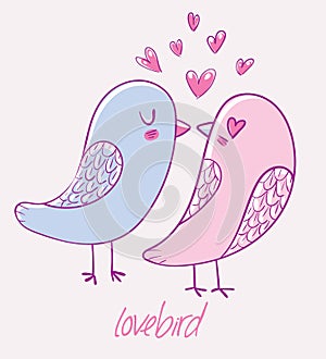 Lovebirds. Romantic greeting card in pastel colors