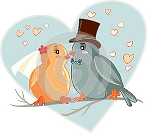 Lovebirds Vector Cartoon Wedding Invitation photo
