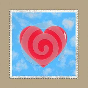 Loveletter: stamp with red heart on envelope