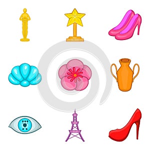 Loveliness icons set, cartoon style photo