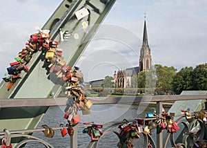 Lovelocks on the Eiserner Steg Bridge in Frankfurt, Germany
