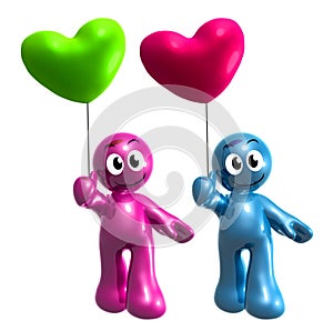 Lovely 3d icon couple with heart balloons