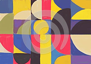 Lovely abstract art with geometrical wave and primary color inspired by Kandinsky and Malevich art, illustration, realism and photo