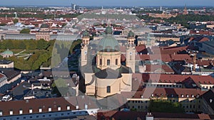 Lovely aerial top view flight Summer City Munich Theatiner Church old town drone
