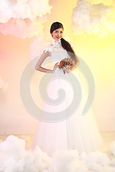 Lovely Asian Beautiful Woman bride white wedding